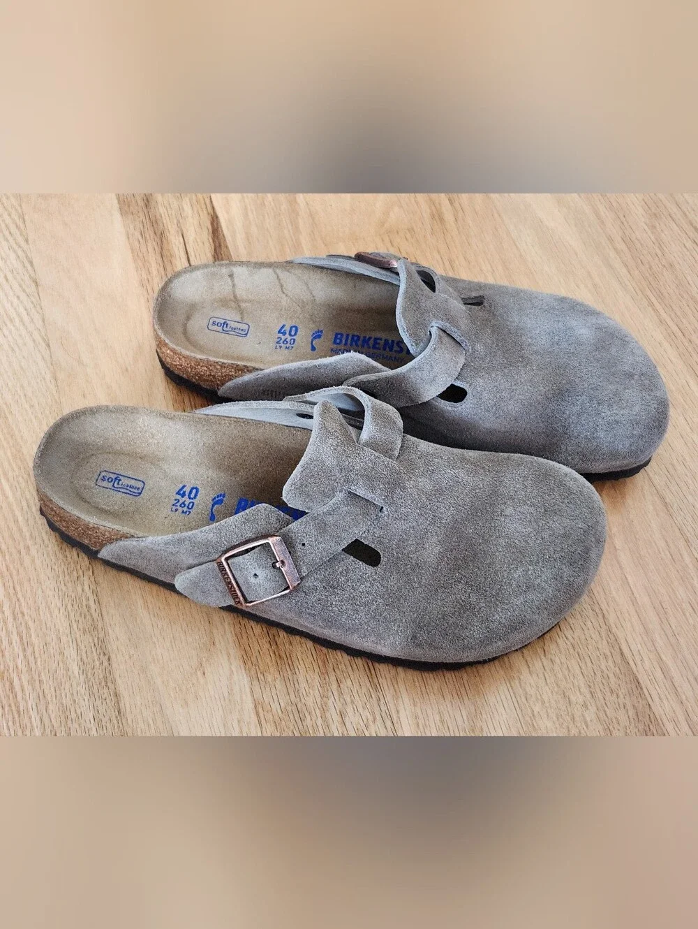 Womens 40 Birkenstock Boston Suede Clog Soft Footbed - Taupe - Picture 2 of 7